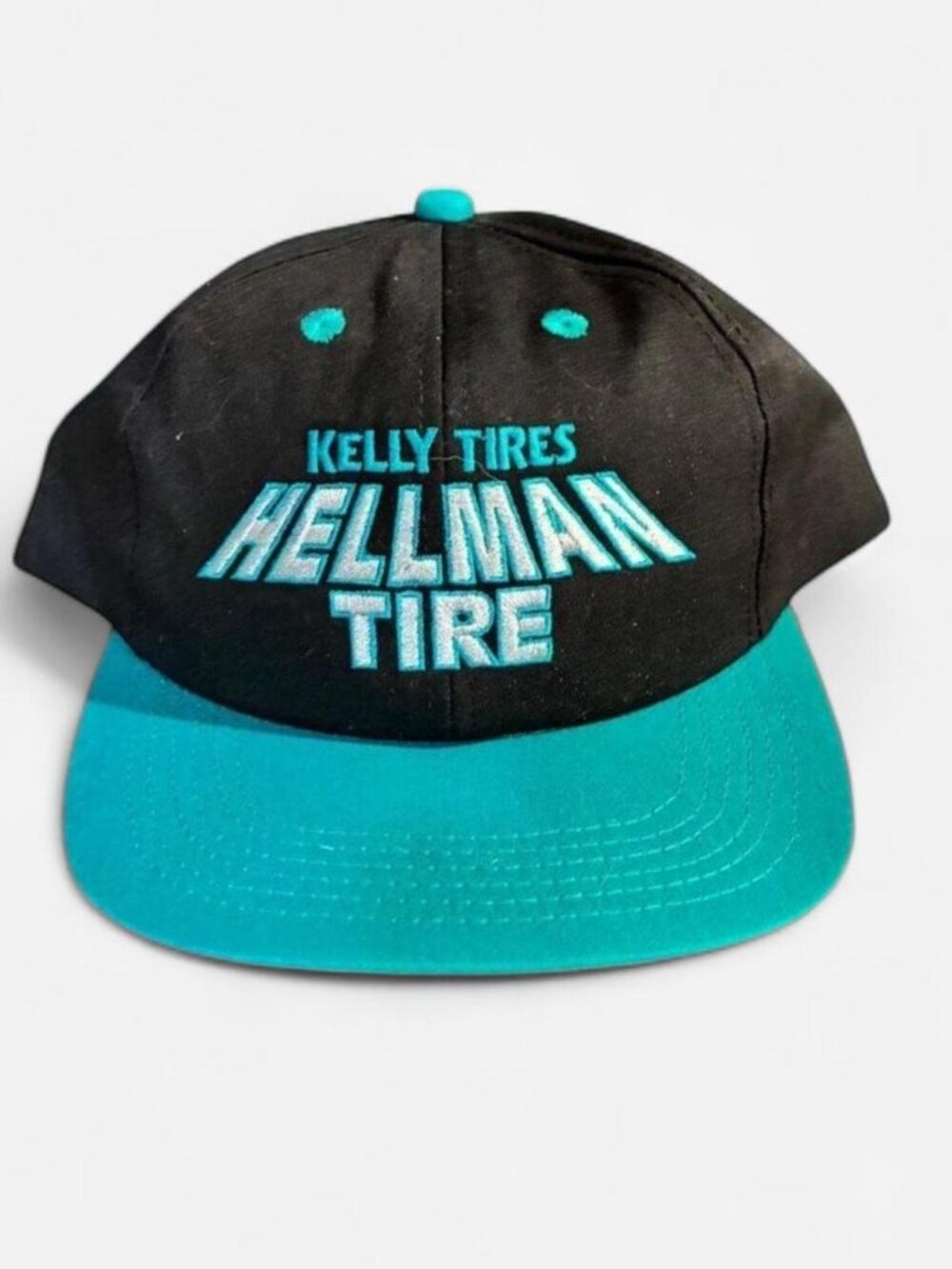 Vintage Kelly Tires K Products black and teal snapback hat